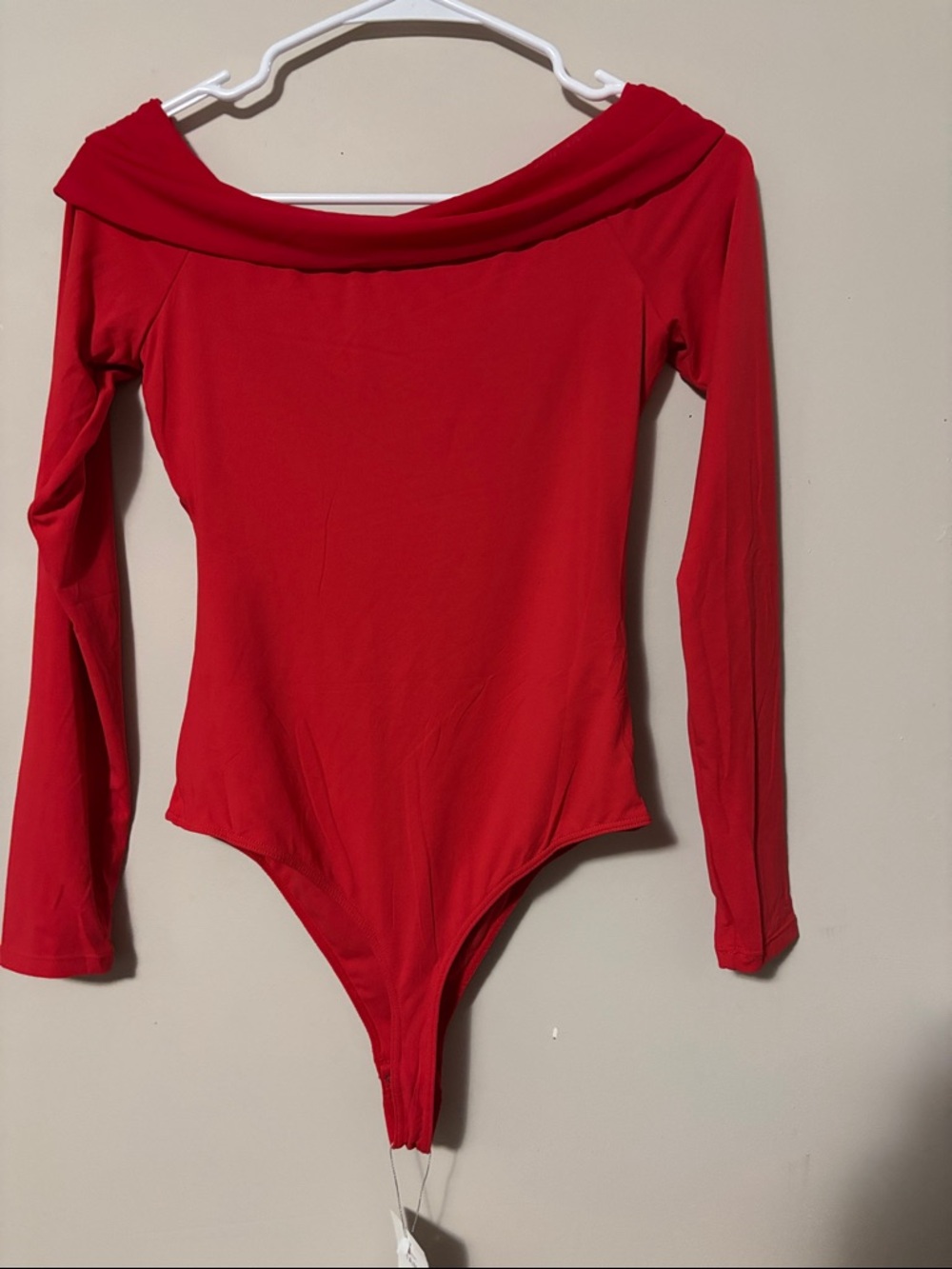 Red Off-Shoulder Long Sleeve One-Piece Bodysuit nwt women’s - Picture 5 of 5